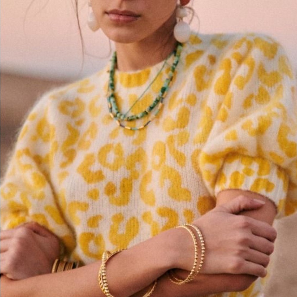 Sezane Yellow Animal Print Sweater